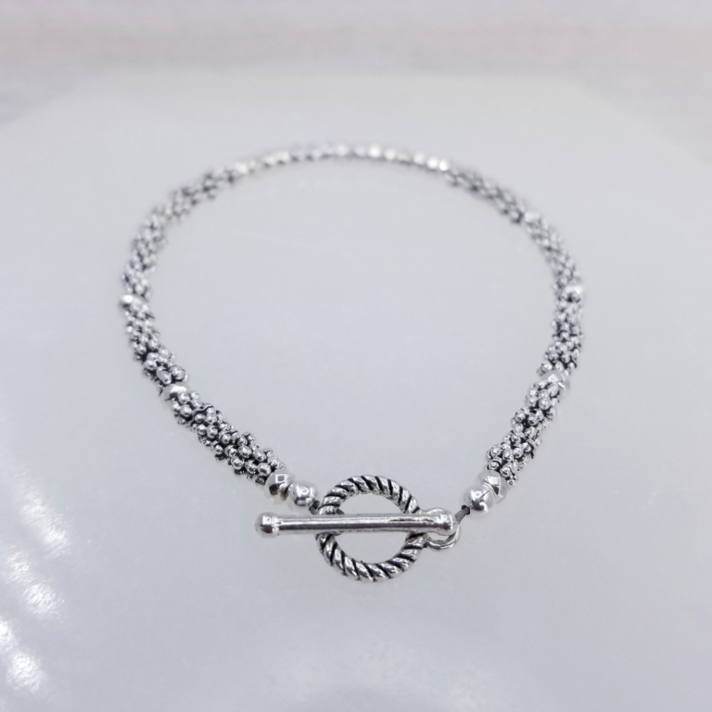 Silver Beaded Hematite Stackable Toggle Bracelet - Picture 7 of 9